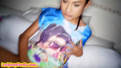 Gentle ladyboy Nonny ass pushed with dildo and raw dick